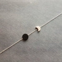 Sun Moon Necklace, silver solar eclipse necklace, delicate chain, celestial jewelry, moon shadow necklace, black silver crescent new moon