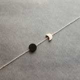 Sun Moon Necklace, silver solar eclipse necklace, delicate chain, celestial jewelry, moon shadow necklace, black silver crescent new moon