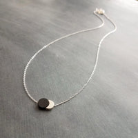 Sun Moon Necklace, silver solar eclipse necklace, delicate chain, celestial jewelry, moon shadow necklace, black silver crescent new moon