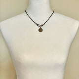 Antique Brass Rolo Chain, bronze St Benedict medal coin, Christian charm, front clasp necklace, vade retro satana protection cross pendant