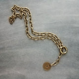 Antique Bronze Chunky Chain Necklace, replica coin charm pendant, brass link necklace, thick lightweight chain, big round front clasp clip