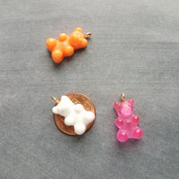 Yellow Gummy Bear Necklace, lemon yellow candy bear charm, gold chain, small little bear pendant, light opaque yellow bear, girls fun gift