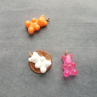 Bubblegum Pink Gummy Bear Necklace, pink candy bear charm, small candy necklace, dainty gold chain, little baby pink gummy bear pendant gift