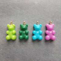 Yellow Gummy Bear Necklace, lemon yellow candy bear charm, gold chain, small little bear pendant, light opaque yellow bear, girls fun gift