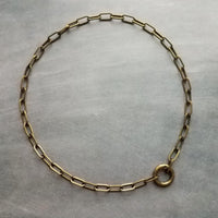 Antique Brass Thick Chain, replica coin horse pendant charm, antique bronze chunky link necklace, big round front clasp, birthday girl gift