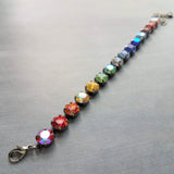 Happiness Bracelet, rainbow colors bracelet, large crystal bracelet, gunmetal chain, ROYGBIV crystal, chunky chain, happy cheer gift girls