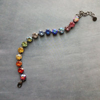 Happiness Bracelet, rainbow colors bracelet, large crystal bracelet, gunmetal chain, ROYGBIV crystal, chunky chain, happy cheer gift girls