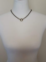 Antique Brass Thick Chain, replica coin horse pendant charm, antique bronze chunky link necklace, big round front clasp, birthday girl gift
