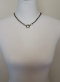 Antique Brass Thick Chain, replica coin horse pendant charm, antique bronze chunky link necklace, big round front clasp, birthday girl gift