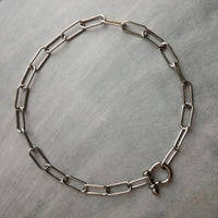 Big Paperclip Chain Necklace, gunmetal chain, thick front clasp necklace, chunky chain, screw shackle horseshoe clasp large oval black chain
