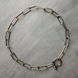 Big Paperclip Chain Necklace, gunmetal chain, thick front clasp necklace, chunky chain, screw shackle horseshoe clasp large oval black chain