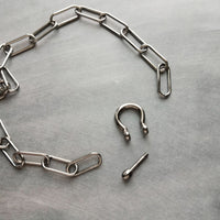 Big Paperclip Chain Necklace, gunmetal chain, thick front clasp necklace, chunky chain, screw shackle horseshoe clasp large oval black chain