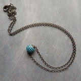 Gunmetal Turquoise Ball Necklace, blue CZ pendant, turquoise crystal pave bead, thin chain, 8mm ball, slider pendant, silver black chain