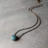 Gunmetal Turquoise Ball Necklace, blue CZ pendant, turquoise crystal pave bead, thin chain, 8mm ball, slider pendant, silver black chain