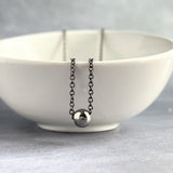 Gunmetal Ball Necklace, simple bead necklace, smooth round bead, gunmetal slider, thin gunmetal chain, delicate silver black chain, layering