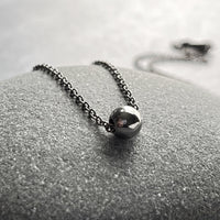 Gunmetal Ball Necklace, simple bead necklace, smooth round bead, gunmetal slider, thin gunmetal chain, delicate silver black chain, layering