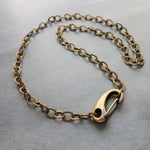 Thick Bronze Chain Necklace, big front clasp chain, punk antique brass necklace, chunky lobster claw carabiner clip, trendy flat O link