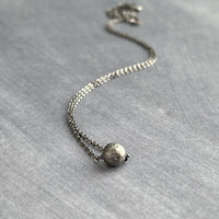 Gunmetal Chain Necklace, simple ball bead necklace, 6mm stardust bead slider, thin gunmetal chain, delicate silver black gun metal layering
