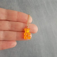Yellow Gummy Bear Necklace, lemon yellow candy bear charm, gold chain, small little bear pendant, light opaque yellow bear, girls fun gift