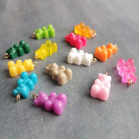 Lime Green Gummy Bear Necklace, green candy bear charm, candy necklace, dainty gold chain, little gummy bear gift, small bear pendant, treat