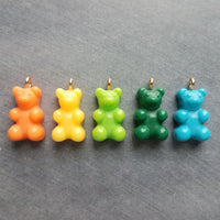 Lime Green Gummy Bear Necklace, green candy bear charm, candy necklace, dainty gold chain, little gummy bear gift, small bear pendant, treat