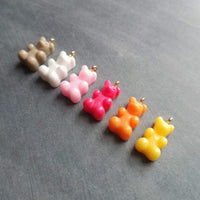 Bubblegum Pink Gummy Bear Necklace, pink candy bear charm, small candy necklace, dainty gold chain, little baby pink gummy bear pendant gift