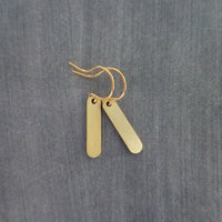 Small Simple Gold Earrings, gold oval earrings, tag dangle earring, gold tag earrings, brass earrings, 14K solid gold hook opt, lightweight