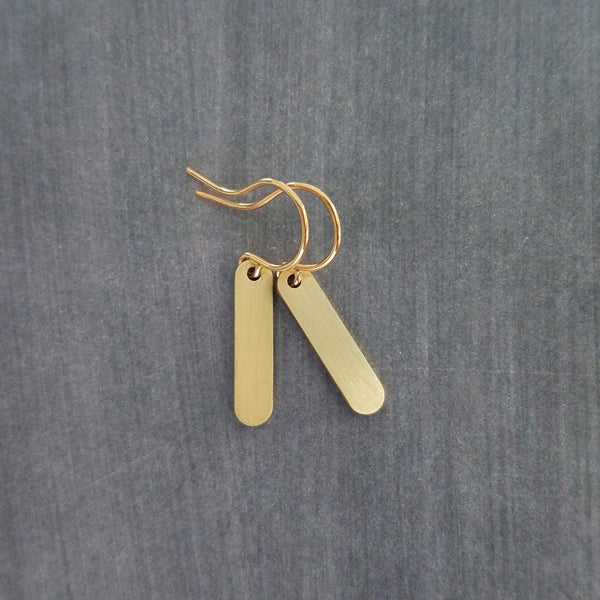 Small Simple Gold Earrings, gold oval earrings, tag dangle earring, gold tag earrings, brass earrings, 14K solid gold hook opt, lightweight