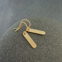 Small Simple Gold Earrings, gold oval earrings, tag dangle earring, gold tag earrings, brass earrings, 14K solid gold hook opt, lightweight