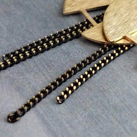 Gold Round Black Chain Earrings, black gold curb chain, brass semicircle, A shape earring, gold textured circle modern brass dangle 2.5 inch
