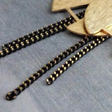 Gold Round Black Chain Earrings, black gold curb chain, brass semicircle, A shape earring, gold textured circle modern brass dangle 2.5 inch