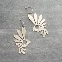 Silver Phoenix Bird Earrings, pewter finish earring, antique silver bird earrings, mythical creature, large lightweight birds, rising bird