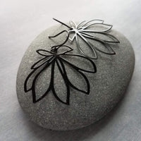 Black Flower Earrings, black dangle earrings, thin earrings, cut out earrings, flower outline, lightweight black earring, glossy black