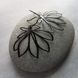Black Flower Earrings, black dangle earrings, thin earrings, cut out earrings, flower outline, lightweight black earring, glossy black