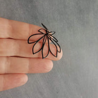 Black Flower Earrings, black dangle earrings, thin earrings, cut out earrings, flower outline, lightweight black earring, glossy black