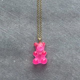 Yellow Gummy Bear Necklace, lemon yellow candy bear charm, gold chain, small little bear pendant, light opaque yellow bear, girls fun gift