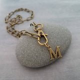 Letter Pendant Antique Brass Chunky Chain, antique bronze oval link necklace, thick lightweight chain, front lobster clip clasp, inital gift