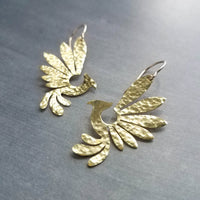 Silver Phoenix Bird Earrings, pewter finish earring, antique silver bird earrings, mythical creature, large lightweight birds, rising bird