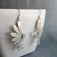 Silver Phoenix Bird Earrings, pewter finish earring, antique silver bird earrings, mythical creature, large lightweight birds, rising bird