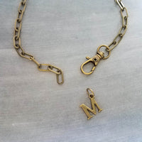 Letter Pendant Antique Brass Chunky Chain, antique bronze oval link necklace, thick lightweight chain, front lobster clip clasp, inital gift