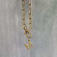 Letter Pendant Antique Brass Chunky Chain, antique bronze oval link necklace, thick lightweight chain, front lobster clip clasp, inital gift