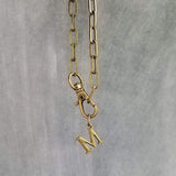 Letter Pendant Antique Brass Chunky Chain, antique bronze oval link necklace, thick lightweight chain, front lobster clip clasp, inital gift