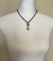 Letter Pendant Antique Brass Chunky Chain, antique bronze oval link necklace, thick lightweight chain, front lobster clip clasp, inital gift