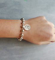 Large Ball Chain Bracelet, 8mm big silver ball bracelet, large bead punk chain, stainless steel thick chunky bracelet, rabbit horse charm