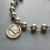 Large Ball Chain Bracelet, 8mm big silver ball bracelet, large bead punk chain, stainless steel thick chunky bracelet, rabbit horse charm