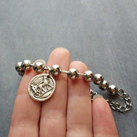 Large Ball Chain Bracelet, 8mm big silver ball bracelet, large bead punk chain, stainless steel thick chunky bracelet, rabbit horse charm