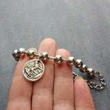 Large Ball Chain Bracelet, 8mm big silver ball bracelet, large bead punk chain, stainless steel thick chunky bracelet, rabbit horse charm