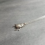 Little Silver Bug Necklace, small beetle pendant thin delicate 18in chain, rose June bug, sterling silver chain opt, 3D insect charm jewelry