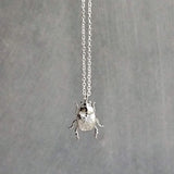Little Silver Bug Necklace, small beetle pendant thin delicate 18in chain, rose June bug, sterling silver chain opt, 3D insect charm jewelry