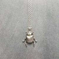 Little Gold Beetle Necklace, small beetle pendant, thin delicate 18in chain, rose June bug, 14K gold fill chain opt, 3D insect bug charm jewelry, gold bug necklace